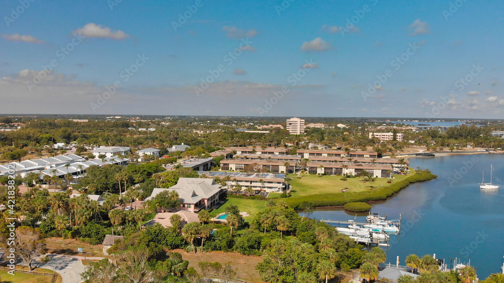 Aerial view of beautiful Jupiter Dubois Park from drone point of view, Florida
