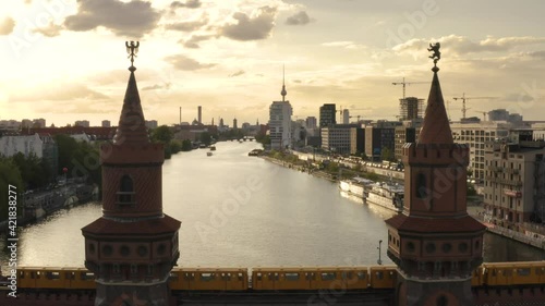 Cityscape of Berlin through Oberbaum Bridge. Aerial view photo