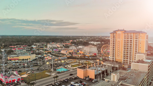 Aerial view of Myrtle Beach skyline at sunset from drone point of view, South Carolina © jovannig