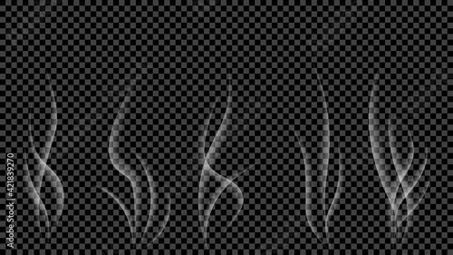Set of realistic transparent smoke or steam
