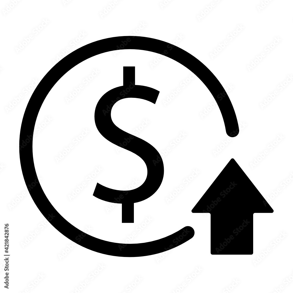 Dollar up icon. Money symbol with up stretching, rising prices. dollar rate, cash salary increase. vector illustration Dollar up icon. Money symbol with up stretching, rising prices. dollar rate, cash salary increase. vector illustration