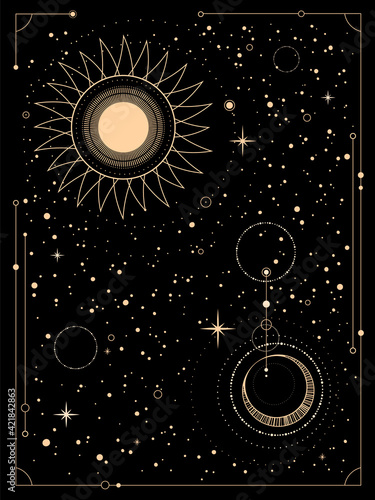 mystical esoteric composition of the sun, moon and stars