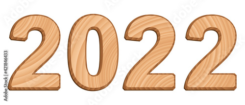 Vector digits isolated on white background. Set of three-dimensional numerals with texture of wood
