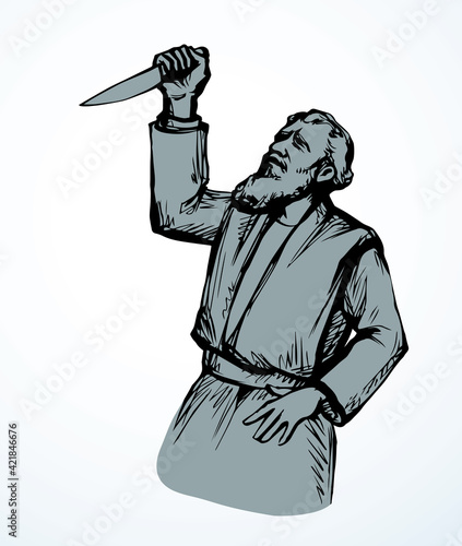 Abraham makes a sacrifice. Vector drawing