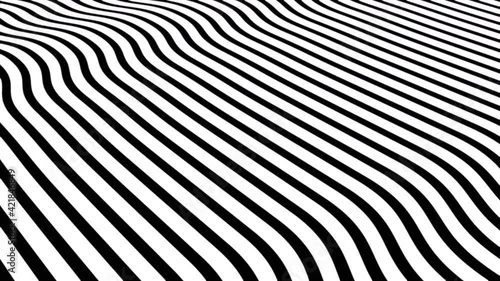 3D motion graphics abstract background of black stripes waving