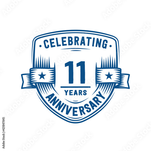 11 years anniversary celebration shield design template. 11th anniversary logo. Vector and illustration.