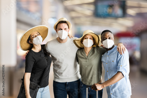 Group Of Friends People Travel In Face Mask