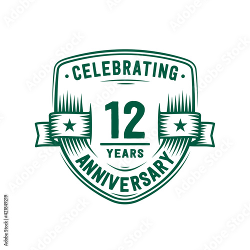 12 years anniversary celebration shield design template. 12th anniversary logo. Vector and illustration.