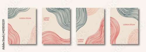 Set creative minimalist hand painted abstract line arts background