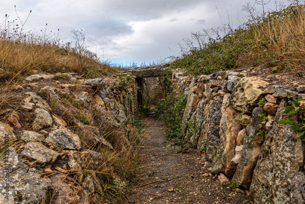 Fototapeta premium Dolmen of El Moreco in Huidobro, Burgos, Castilla y Leon, Spain