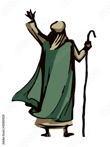 Moses with the staff. Vector drawing