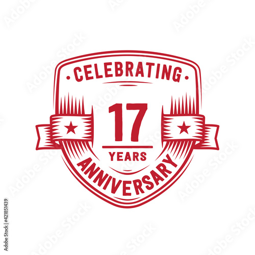 17 years anniversary celebration shield design template. 17th anniversary logo. Vector and illustration.