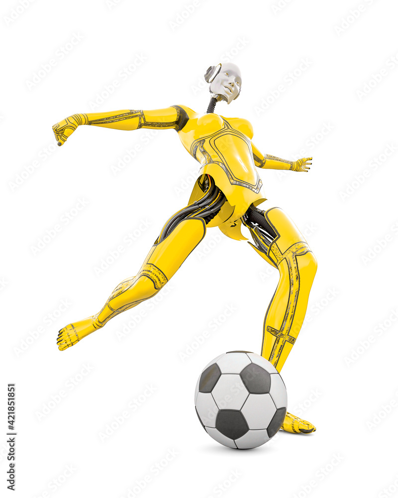 cyborg girl doing is playing football