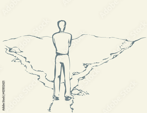 Man at the crossroads. Vector drawing