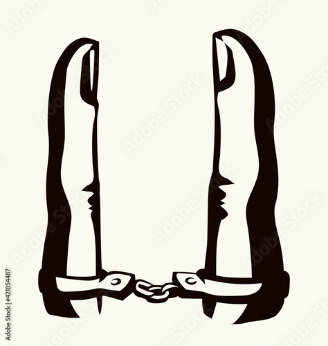 Trapped finger. Vector drawing. Relationship symbol