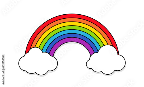 Colorful rainbow with clouds, Vector illustration icon