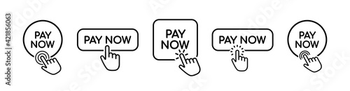Pay now icon in flat style and hand cursor