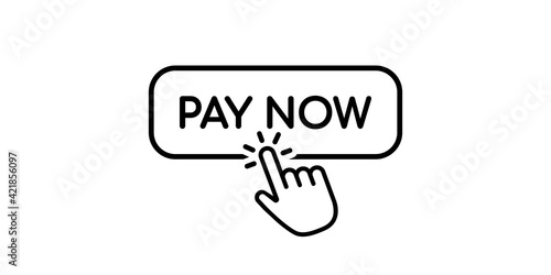 Pay now icon in flat style and hand cursor