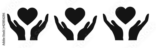 Heart in hand icon vector set