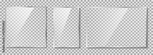 Glass plates set. Glass on transparent background vector illustration