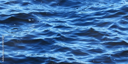 Beautiful bright blue river water photo background with soft waves