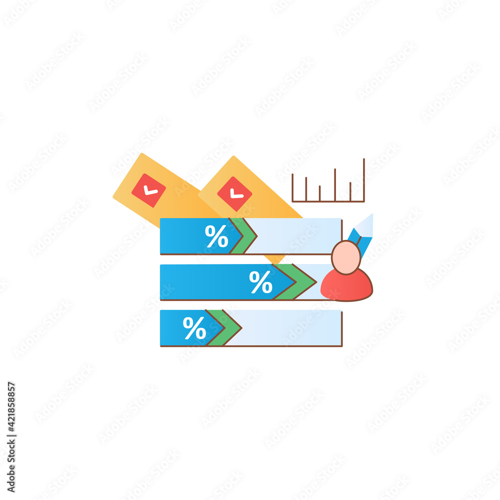 Voting results flat icon.Election win, candidate result histogram.Vote percentage.Choice, vote concept. Democracy. Parliamentary or presidential elections.3d vector illustration