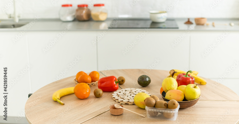 healthy foods are on the table in the kitchen healthy foods are on the table in the kitchen