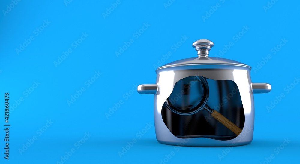 Obraz premium Magnifying glass inside kitchen pot
