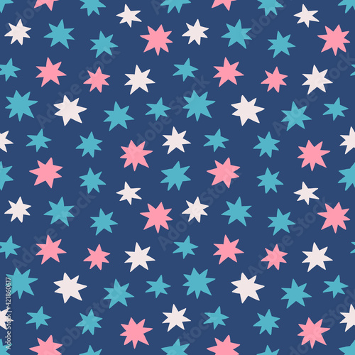 Star seamless pattern. Scandinavian texture. Kid design. Vector illustration.