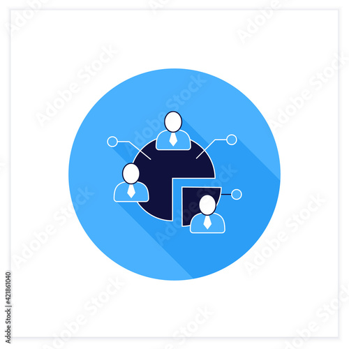 Audience segments flat icon. Process of dividing an audience into groups of people who have similar needs, values or characteristics.Customer data concept. Vector illustration