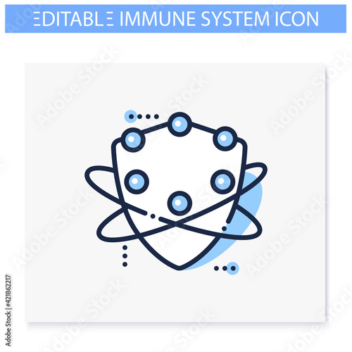 Complement system line icon. Complement cascade. Immune system concept. Immunology. Body defence system. Health, immunity, disease prevention. Isolated vector illustration. Editable stroke