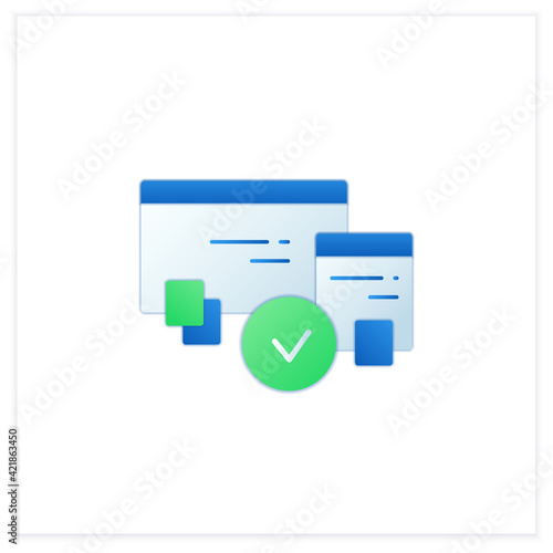 Cross browser compatibility flat icon. Synchronizing all data in different devices. Sharing data. Digitalization concept. 3d vector illustration