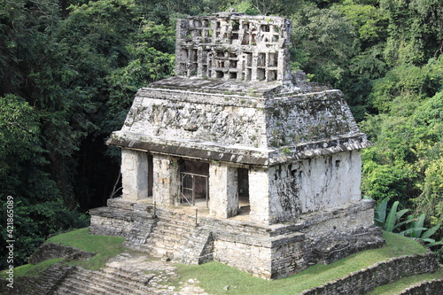 Closeup of the Temple of the Sun in Palenque, Mexico