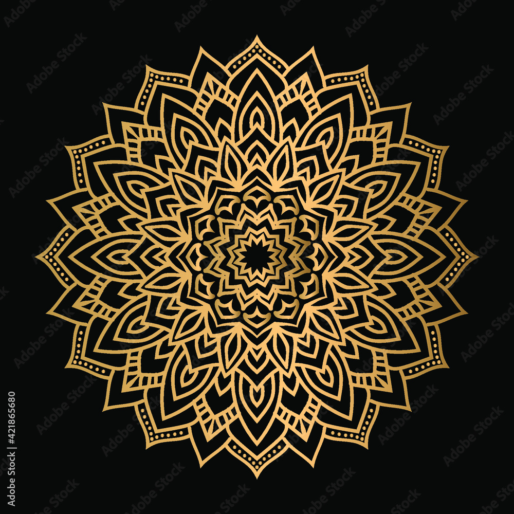 Luxury Mandala with Golden Arabesque Pattern with Black background
