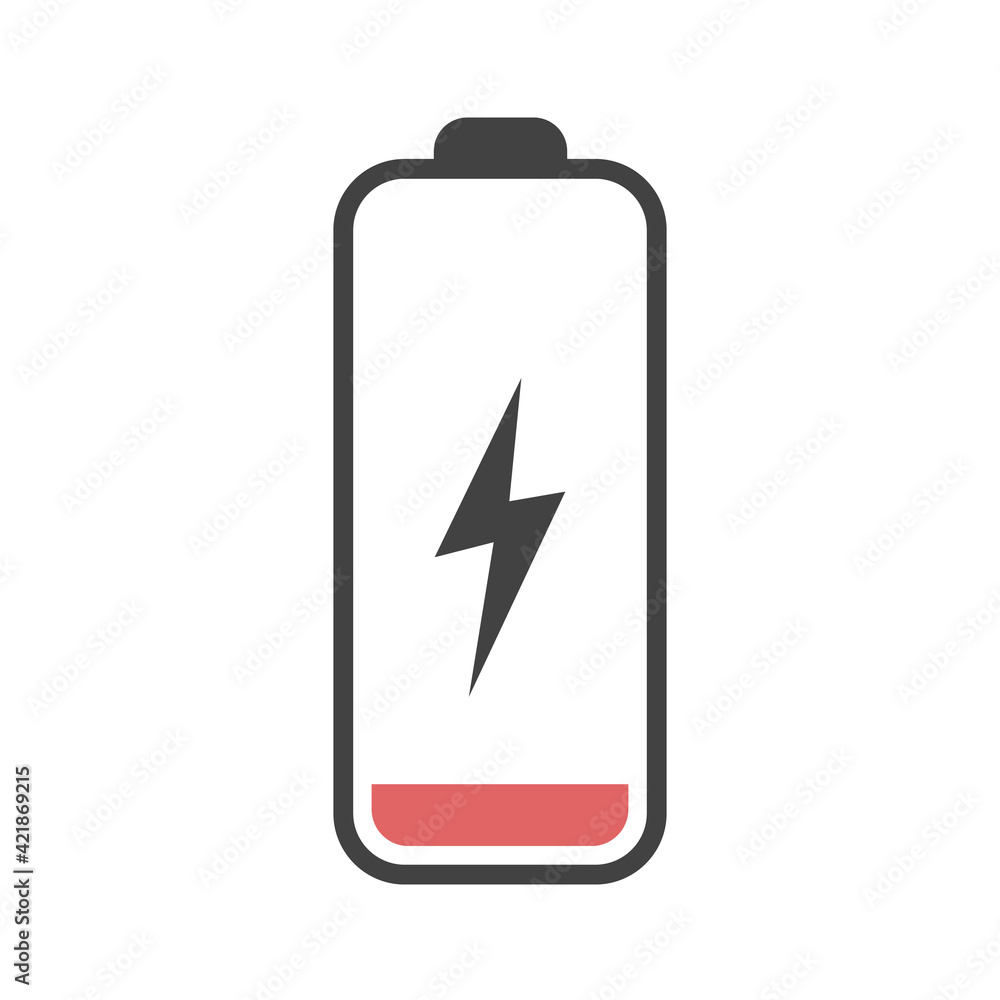 Low Battery icon. Empty phone battery icon with lightning bolt. Batter isolated on white background. Vector illustration Low Battery icon. Empty phone battery icon with lightning bolt. Batter isolated on white background. Vector illustration