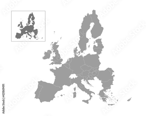 European Union map with country borders. Europe map isolated on white background. EU background. Vector template.