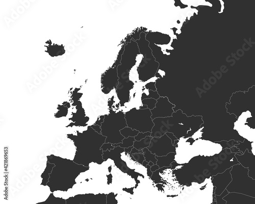European map with country borders. Map of Europe isolated on white background. Blank map of Europe. Vector illustration