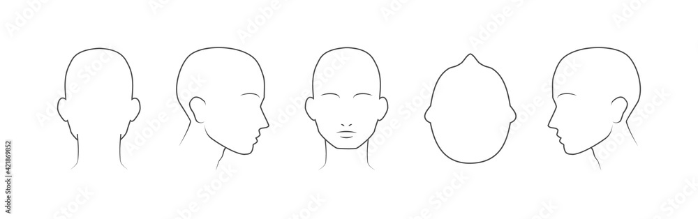 Head guidelines for barbershop, haircut salon, fashion. Lined human head in different angles isolated on white background. Set of human head icons. Vector illustration Head guidelines for barbershop, haircut salon, fashion. Lined human head in different angles isolated on white background. Set of human head icons. Vector illustration