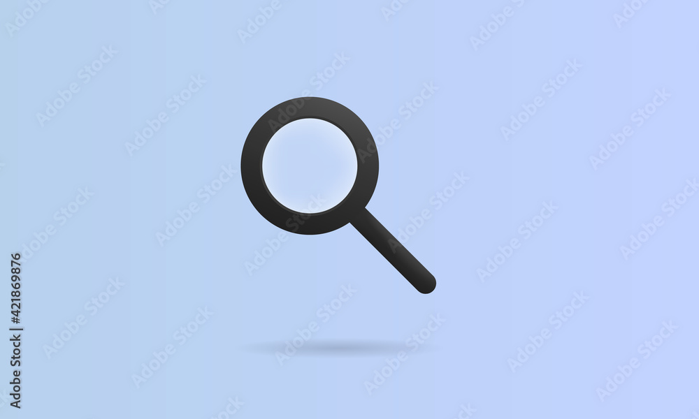 Search icon. 3d Magnifying glass icon isolated on a blue background. Lens icon. Magnify and reduce concept. Vector illustration. Search icon. 3d Magnifying glass icon isolated on a blue background. Lens icon. Magnify and reduce concept. Vector illustration.