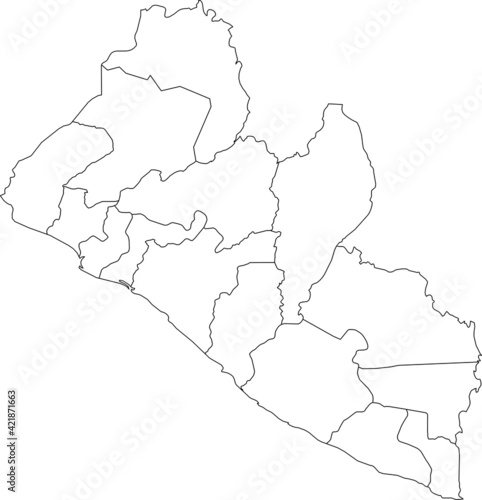 White vector map of the Republic of Liberia with black borders of its counties