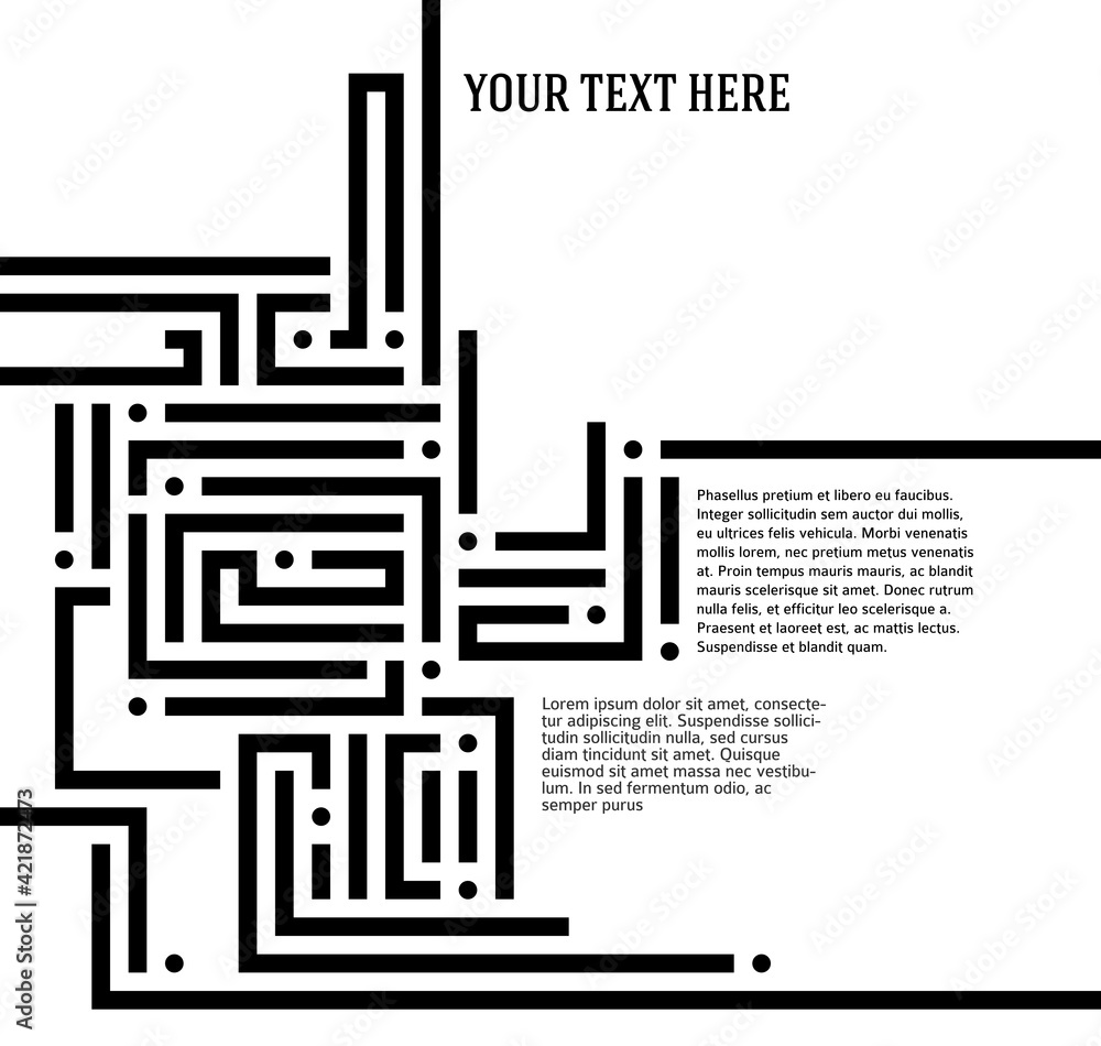 Design element background with maze texture. Gorgeous graphic image template white black tone for book psychology, creative problem solving, logical thinking, IT technology, vector Illustration eps10