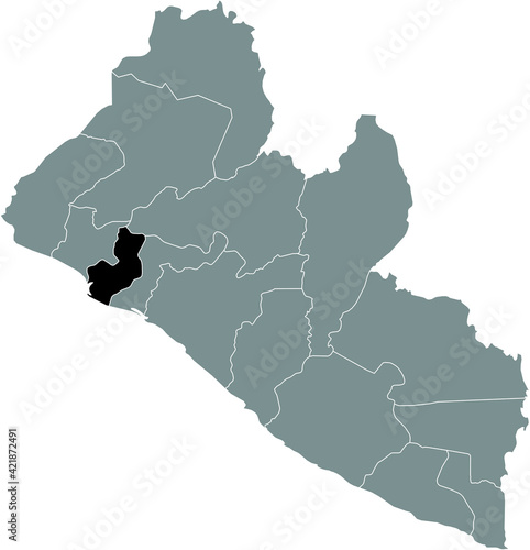 Black highlighted location map of the Liberian Montserrado county inside gray map of the Republic of Liberia photo