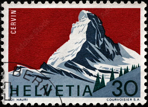 Mountain Matterhorn on swiss postage stamp