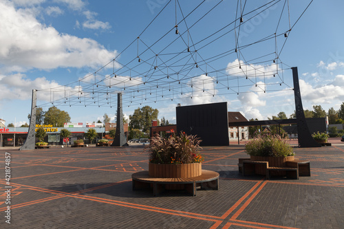 TORVA, ESTONIA - SEPTEMBER, 13, 2020: Rural small town central square. photo