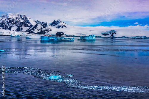 Mountains and icebergs in Antarctica