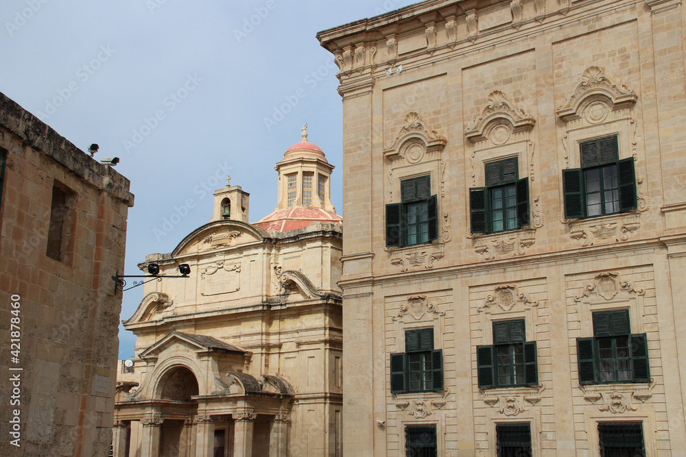 saint catherine church and auberge de castille in valletta in malta