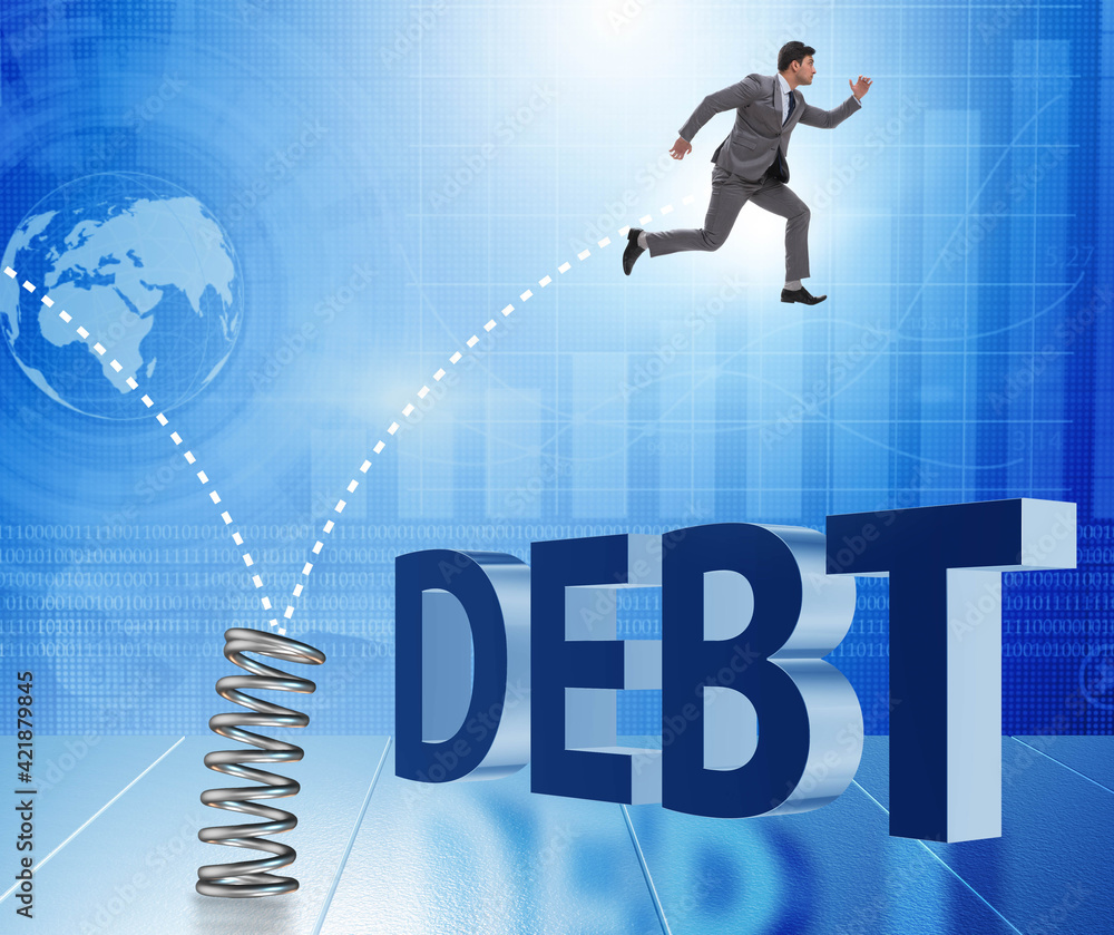 Fototapeta premium Businessman jumping from spring in business concept