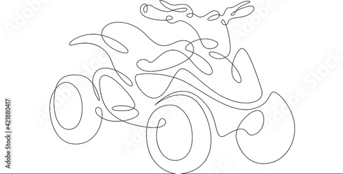 Offroad racing sport ATV without racer. One continuous drawing line logo single hand drawn art doodle isolated minimal illustration.