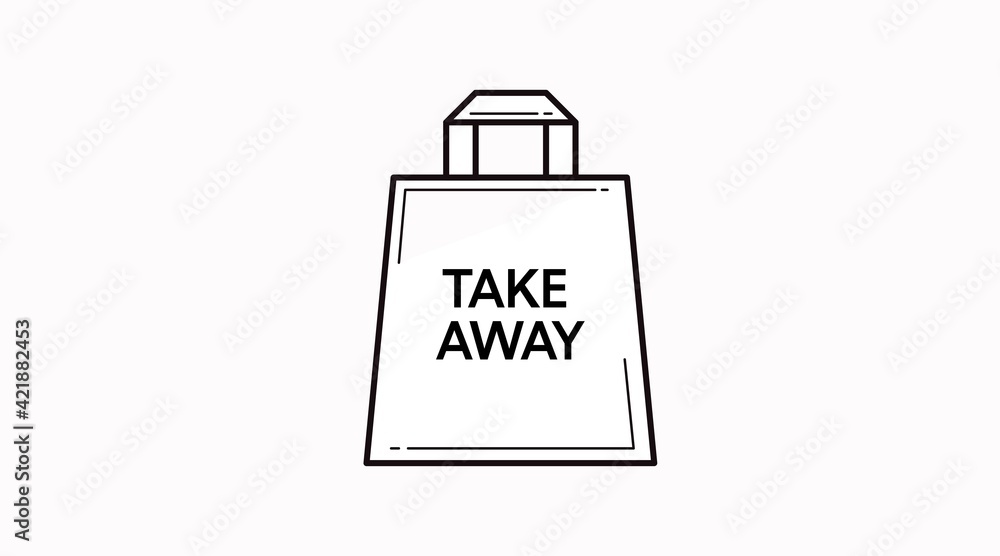Vector Isolated Black and White Take Away Bag Icon or Sign Vector Isolated Black and White Take Away Bag Icon or Sign