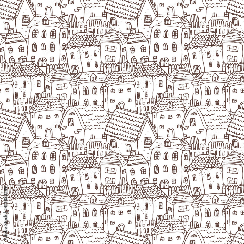 Doodle pattern with houses